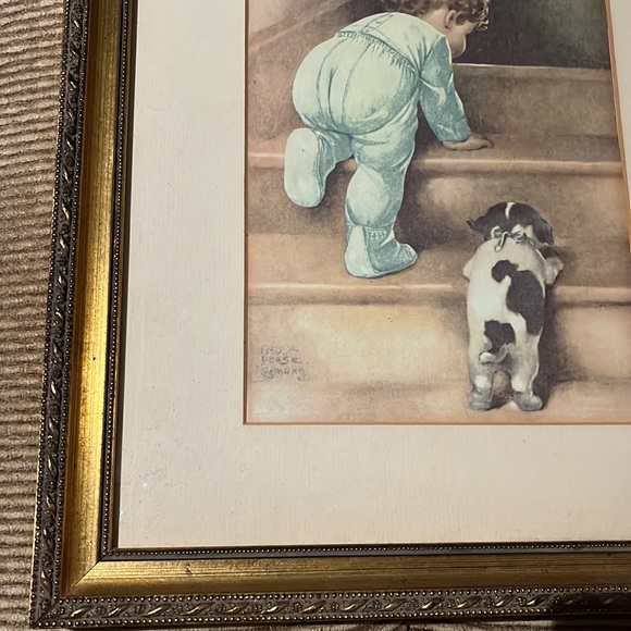 Framed Bessie Pease Gutmann Print, Little Boy & Puppy Climbing Stairs - Picture 6 of 14